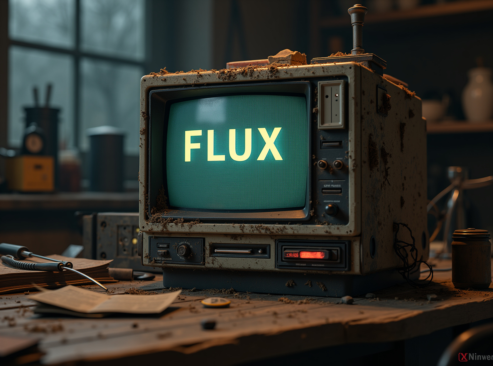 Flux AI image in an old TV