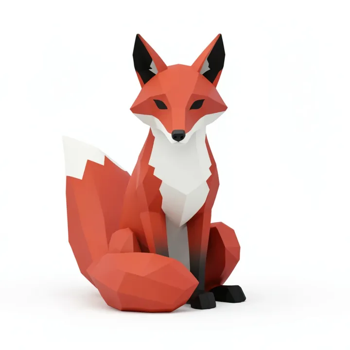 A low-poly red fox, the concept image a 3D model is built from