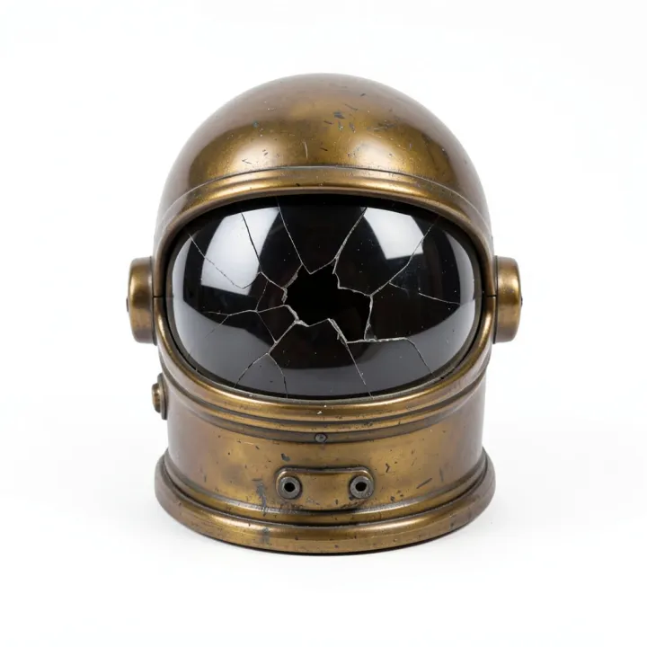 A bronze astronaut helmet, the concept image a 3D model is built from